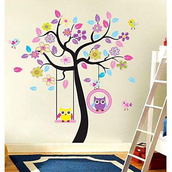 Stickere de  pereti - bufnite pe leagăn