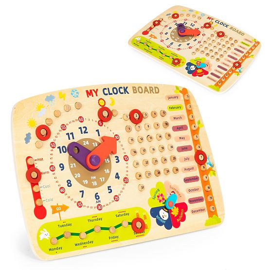 Tablă de manipulare din lemn pentru copii calendar ceasuri ECOTOYS