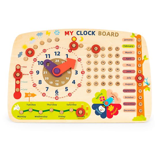 Tablă de manipulare din lemn pentru copii calendar ceasuri ECOTOYS