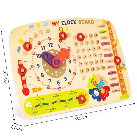 Tablă de manipulare din lemn pentru copii calendar ceasuri ECOTOYS