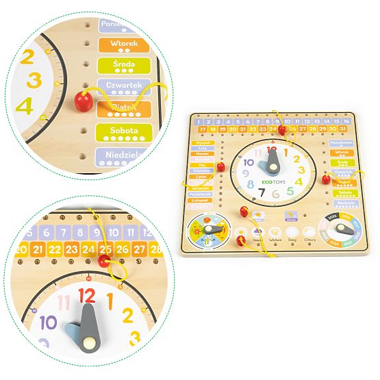Tablă educațională din lemn - calendar