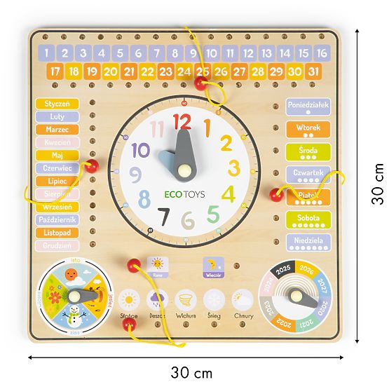 Tablă educațională din lemn - calendar