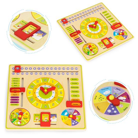 Tablă educativă din lemn - calendar, ceasuri ECOTOYS