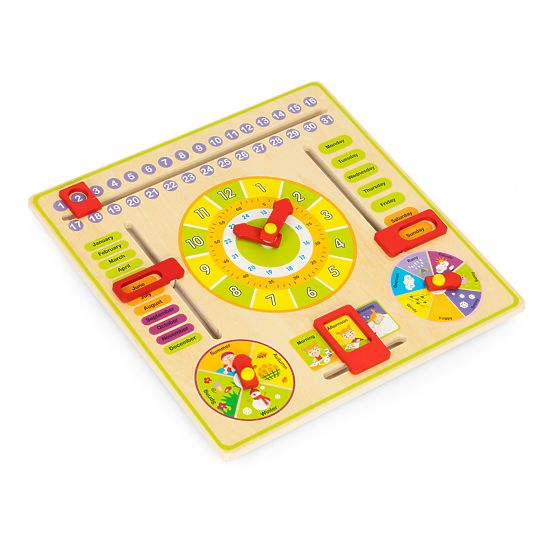 Tablă educativă din lemn - calendar, ceasuri ECOTOYS