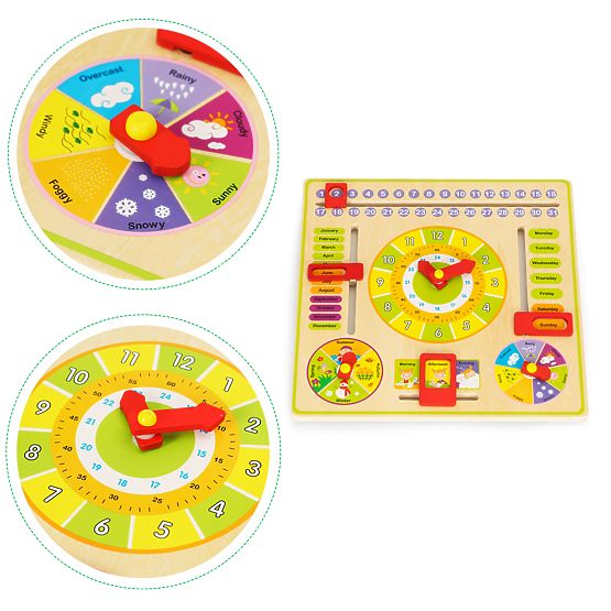 Tablă educativă din lemn - calendar, ceasuri ECOTOYS