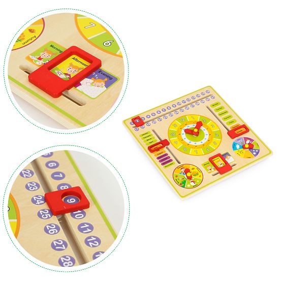 Tablă educativă din lemn - calendar, ceasuri ECOTOYS
