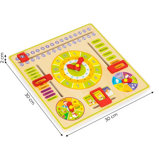 Tablă educativă din lemn - calendar, ceasuri ECOTOYS