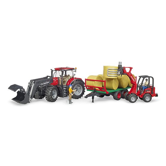 Tractor Bruder Case IH Optum 300 CVX cu încărcător frontal și transportor de baloți