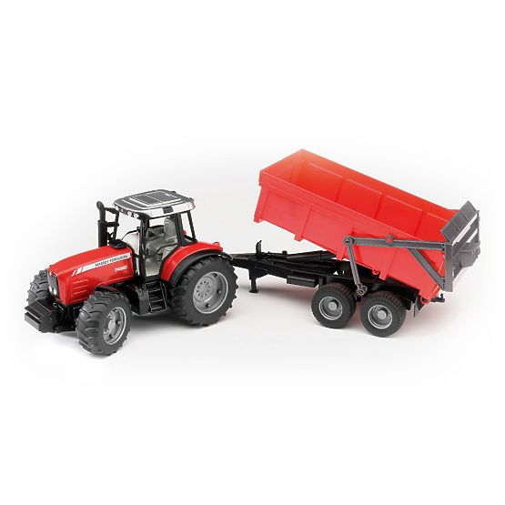 Tractor Bruder MASSEY FERGUSON cu remorcă basculantă roșie