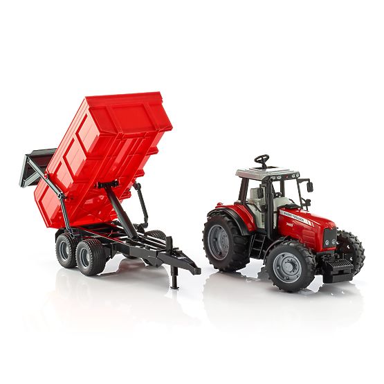 Tractor Bruder MASSEY FERGUSON cu remorcă basculantă roșie