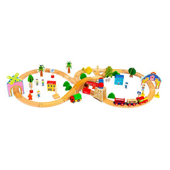 Tren de lemn 74 piese ECOTOYS