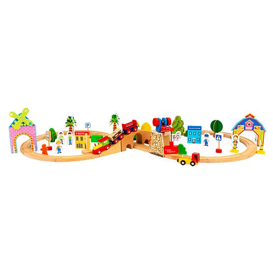 Tren de lemn 74 piese ECOTOYS