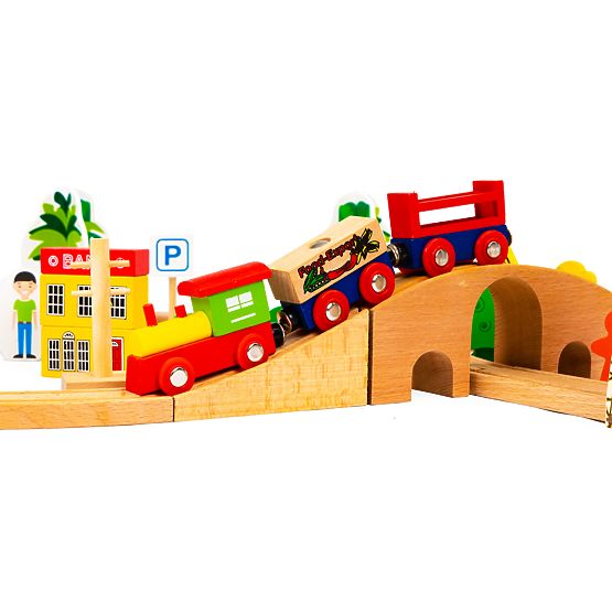 Tren de lemn 74 piese ECOTOYS