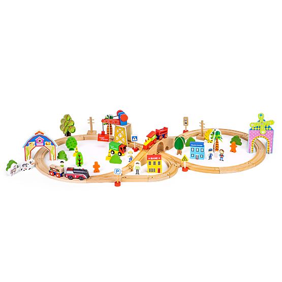 Tren de lemn 74 piese ECOTOYS