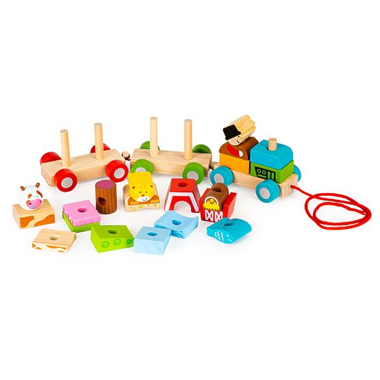 Tren din lemn cu animale