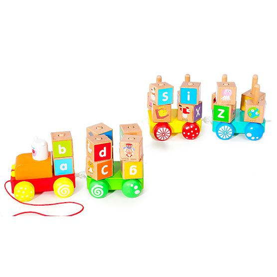 Tren din lemn cu cuburi educative mari alfabet ECOTOYS