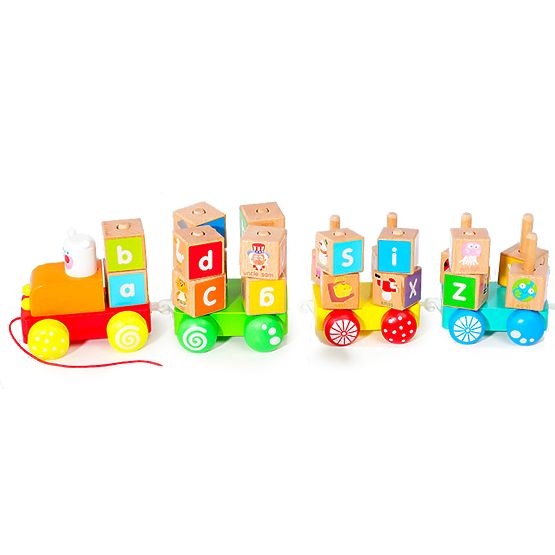 Tren din lemn cu cuburi educative mari alfabet ECOTOYS
