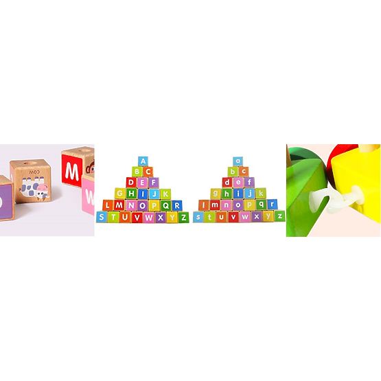 Tren din lemn cu cuburi educative mari alfabet ECOTOYS