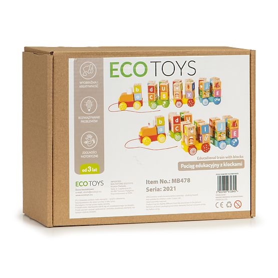 Tren din lemn cu cuburi educative mari alfabet ECOTOYS