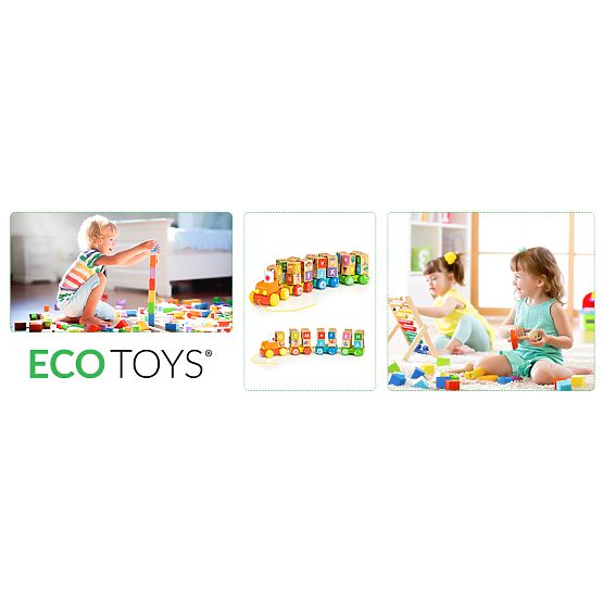Tren din lemn cu cuburi educative mari alfabet ECOTOYS
