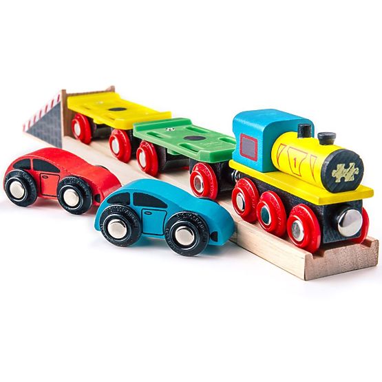 Trenul Bigjigs Rail Freight cu mașini și șine