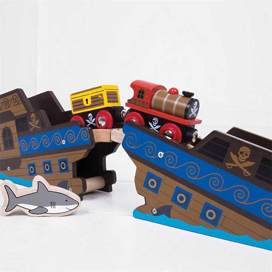 Trenul Bigjigs Rail Pirate + 3 șine