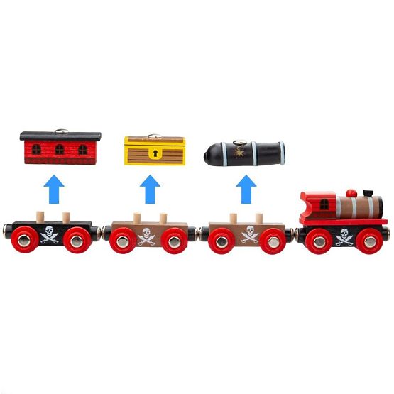 Trenul Bigjigs Rail Pirate + 3 șine