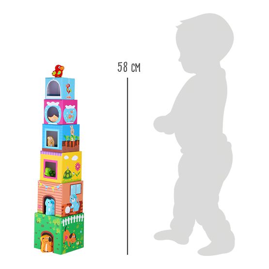 Turnul Small Foot Cube cu animale din lemn