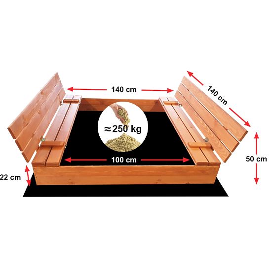 Ladă de nisip cu bănci închise 140 x 140 - impregnată