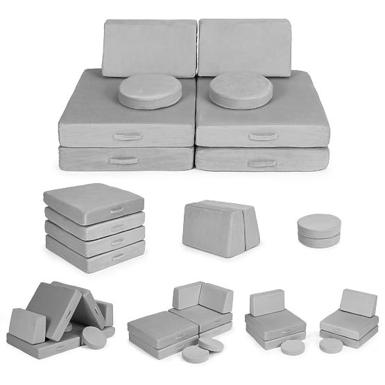 Canapea modulară mare pliabilă pentru copii DIY cu 8 perne moi - gri ECOTOYS
