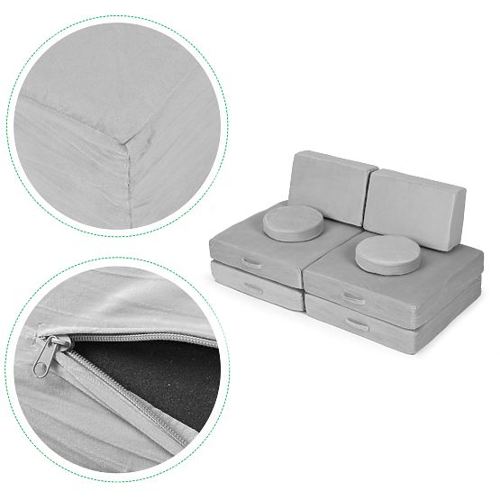 Canapea modulară mare pliabilă pentru copii DIY cu 8 perne moi - gri ECOTOYS