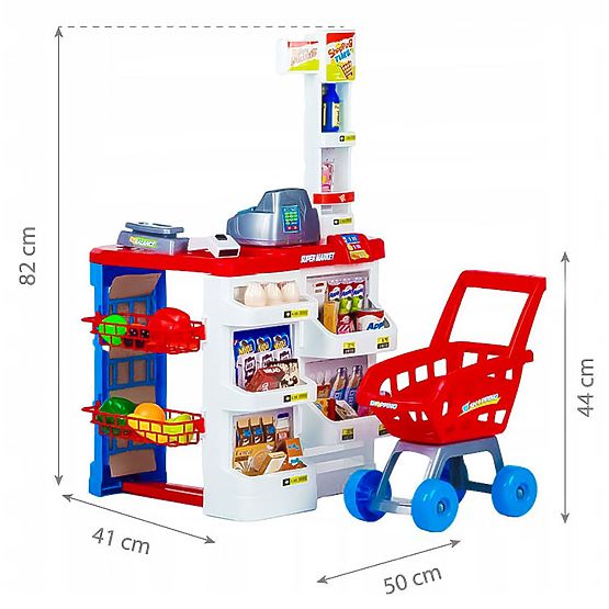 Magazin mare cu casă de marcat Supermarket stand pentru copii cu casă de marcat, cântar și scanner