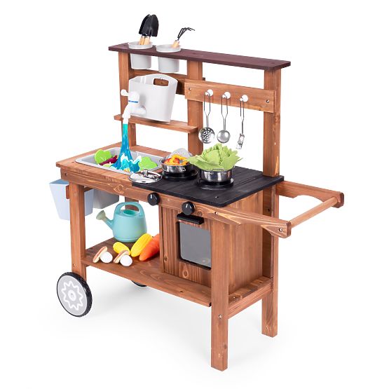 Bucătărie de noroi pentru copii cu accesorii din lemn de brad ECOTOYS pentru exterior
