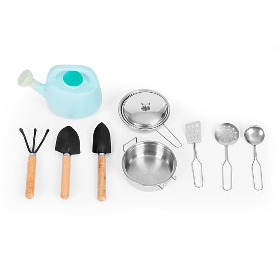 Bucătărie de noroi pentru copii cu accesorii din lemn de brad ECOTOYS pentru exterior