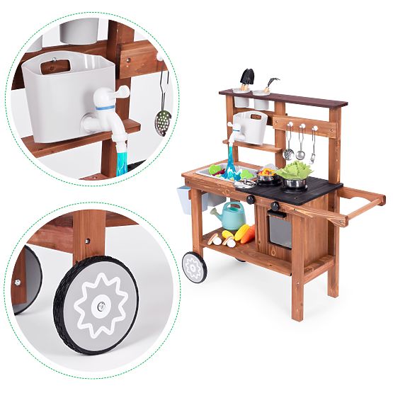 Bucătărie de noroi pentru copii cu accesorii din lemn de brad ECOTOYS pentru exterior