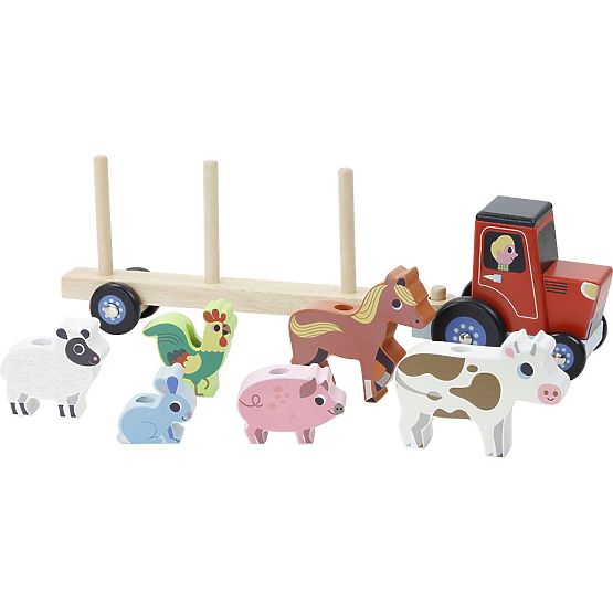 Vilac Tractor din lemn cu animale atasabile