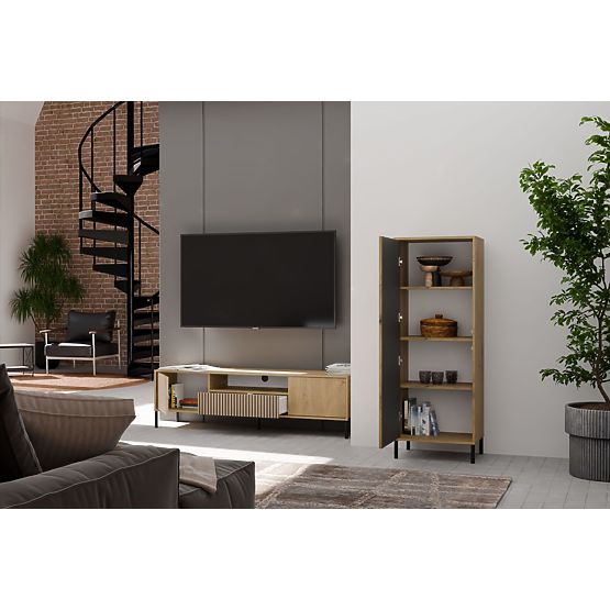 Vitrină KAMARO 1DD SLIM STEJAR ARTISAN Panou Frontal Lamelar