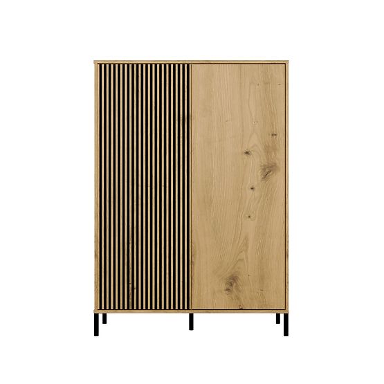 Vitrină KAMARO 2DD SLIM/STEJAR ARTISAN Lamelar Fațadă Canelată + Clasică