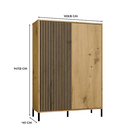 Vitrină KAMARO 2DD SLIM/STEJAR ARTISAN Lamelar Fațadă Canelată + Clasică