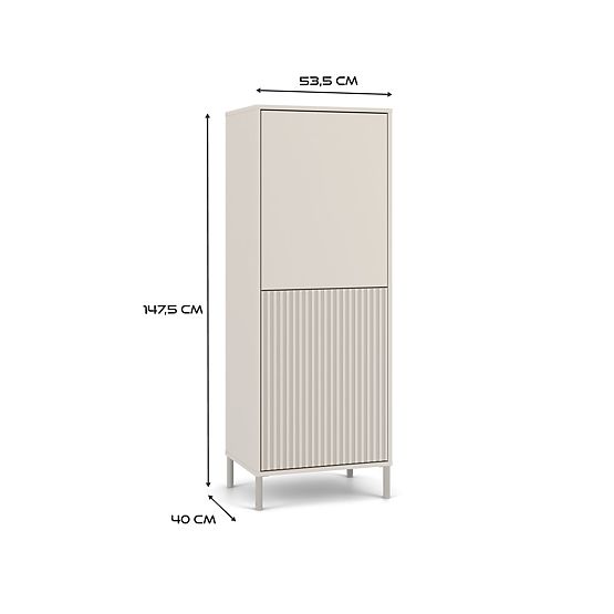 Vitrină KAMARO 2DK SLIM/SMOOTH CAȘMIR Lamelat Canelat + Panou Frontal Clasic