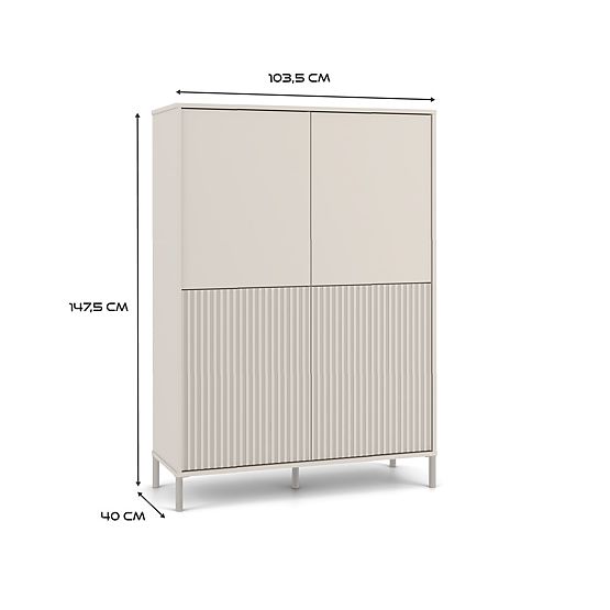 Vitrină KAMARO 4DK SLIM/KAȘMIR NETED 4 Uși Laminate Striate + Clasice Frontale