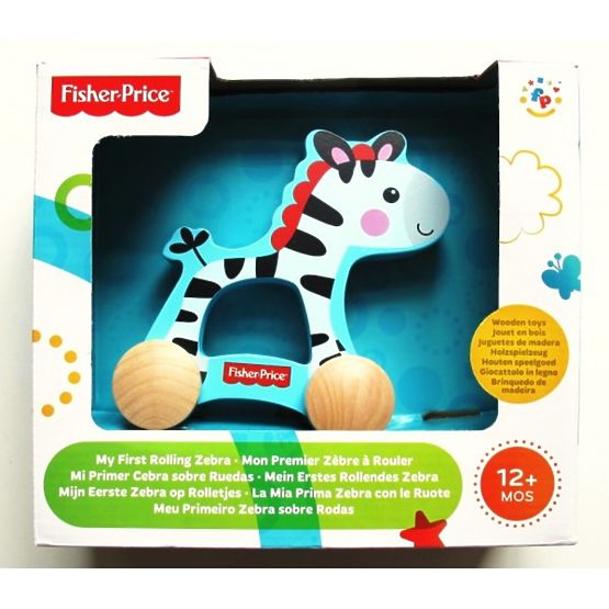 Zebra din lemn pe roti de la Fisher Price