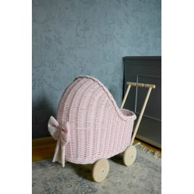 Cărucior din răchită pentru păpuși - roz, Ourbaby