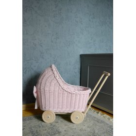 Cărucior din răchită pentru păpuși - roz, Ourbaby