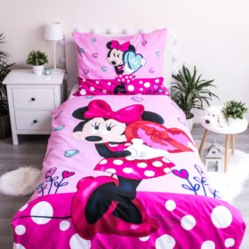 Lenjerie de pat copii 140 x 200 cm + 70 x 90 cm Minnie hearts, Sweet Home, Minnie Mouse