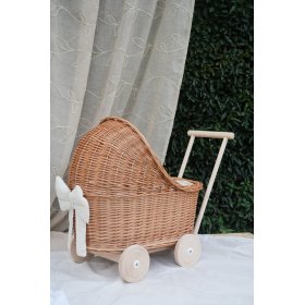 Cărucior din răchită pentru păpuși - natural, Ourbaby