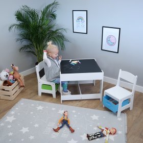 Masă pentru copii cu scaune și cutii depozitare în verde și albastru - Ourbaby