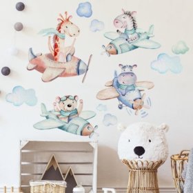 Autocolant de perete - Animale din avioane, Housedecor