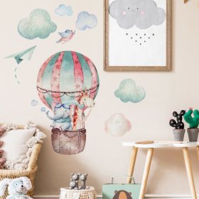 Autocolant de perete - Balon, elefant și girafă, Housedecor