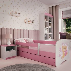 Pat pentru copii cu barieră Ourbaby - Ursuleț - roz, Ourbaby